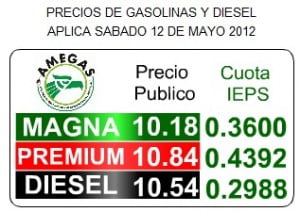 precio gasolina mayo 2012